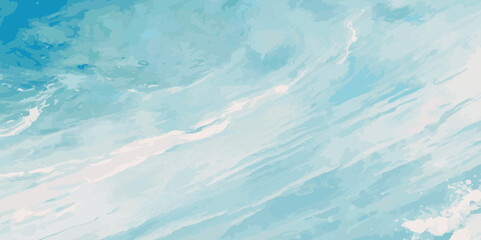 Fototapeta premium Vector ocean watercolor soft blue and white wavey curve line background. Blue water ocean sea wave seamless background.