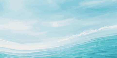 Obraz premium Vector ocean watercolor soft blue and white wavey curve line background. Blue water ocean sea wave seamless background.