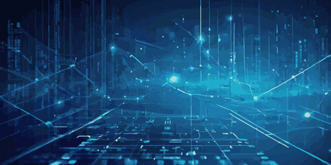 Abstract digital doted wave lines technology gradient blue background.Futuristic point wave technology background. Shiny moving lines design element. 
