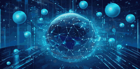 Abstract digital doted wave lines technology gradient blue background.Futuristic point wave technology background. Shiny moving lines design element. 
