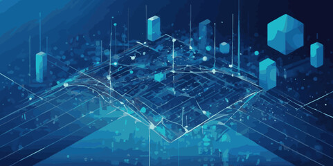 Vector wavy technology curve, shiny moving wave line background. Social network, business big data connection technology concept. Data technology future illustration.