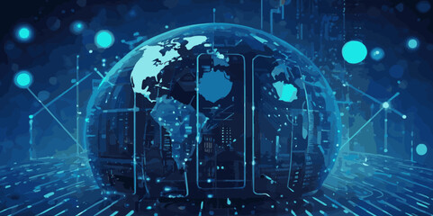 Vector wavy technology curve, shiny moving wave line background. Social network, business big data connection technology concept. Data technology future illustration.