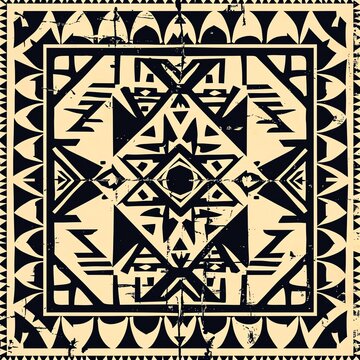 Polynesian tapa cloth geometric pattern illustration with tribal designs,