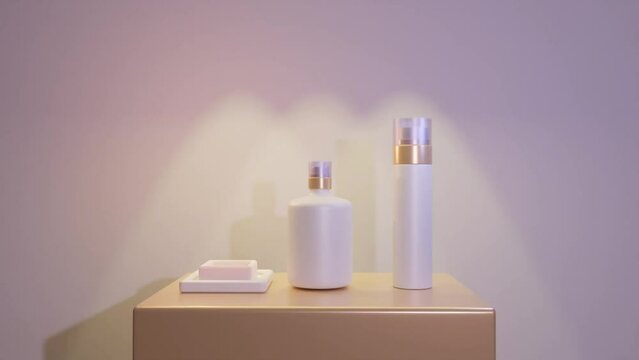 Mockup de Produtos cosm&eacute;ticos sabonete, creme e garrafa spray