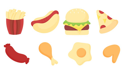 fast food hand drawn illustration on white background