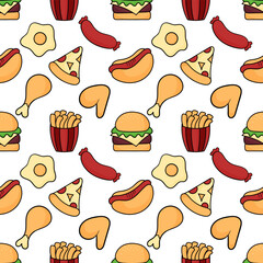 fast food illustration seamless pattern on white background