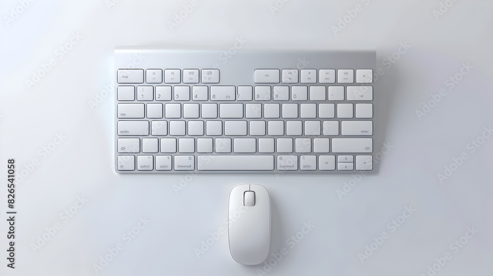Poster compact 3d rendered keyboard and mouse set exuding contemporary design on a white background