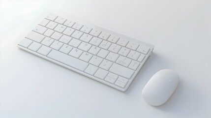 Compact Keyboard and Mouse Set: A Sleek 3D Render on a White Background