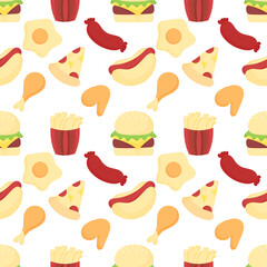 fast food illustration seamless pattern on white background