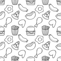 fast food hand drawn seamless pattern on white background