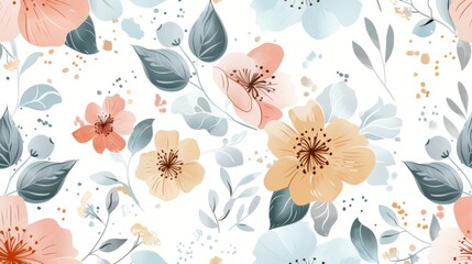 Pastel floral pattern with delicate flowers and leaves.