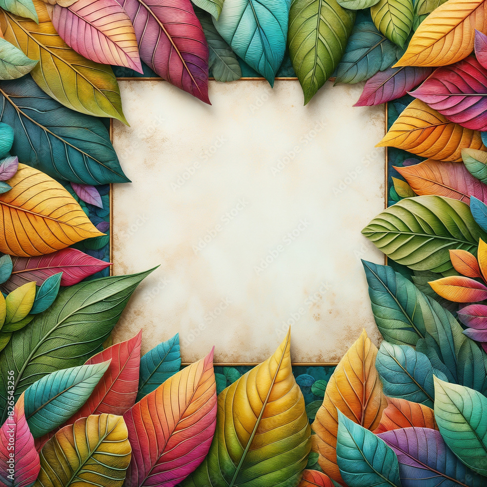 Sticker Autumn background with leaves. AI