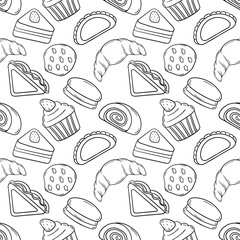 Seamless pattern of hand drawn cakes