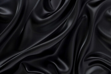 Fototapeta premium Black Satin Fabric Background with Elegant Wave Pattern for Text