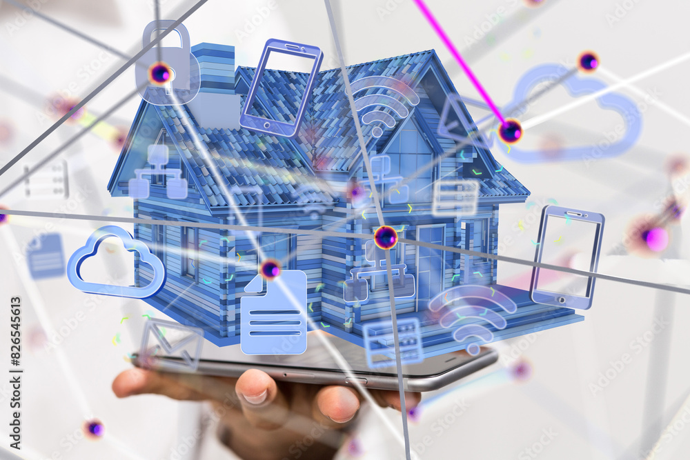 Poster house. data Big data visualization background.Abstract technology - 3d