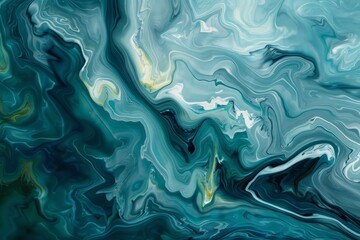 Obraz premium Abstract art piece inspired by the fluidity of water, with swirling patterns and a calming bluegreen color scheme Ideal for creating a serene and soothing environment