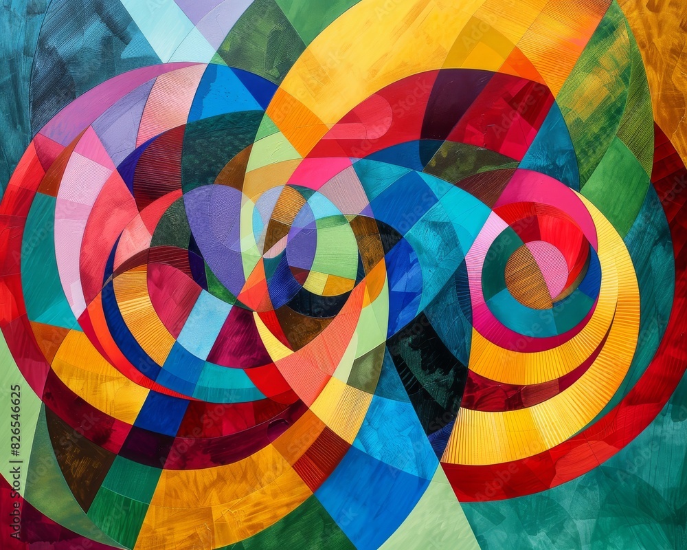 Poster create a visually striking, abstract representation of circular economy using vibrant colors and geo