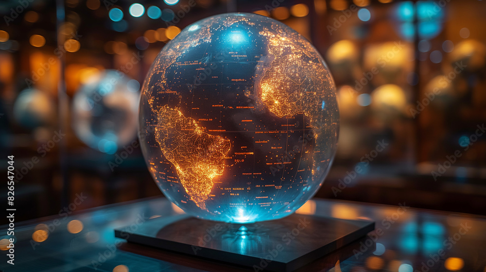 Aufkleber a holographic globe displaying real-time data visualizations for different regions.