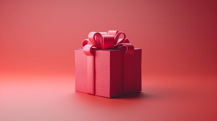 Fototapeta premium Beautifully wrapped red gift box with a bow, perfect for celebration, holiday, birthday, or special occasion. Isolated on red background.
