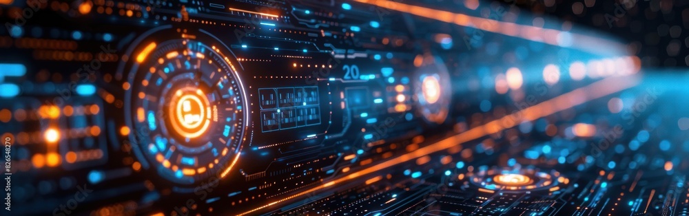Poster high-tech futuristic background with bright lights and circular patterns