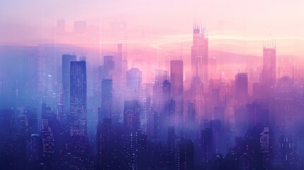 Fototapeta premium Modern city buildings ascending in a major city close up, focus on, copy space Bright architectural details Double exposure silhouette with metropolitan development
