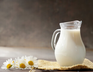 organic milk in a jug rustic style