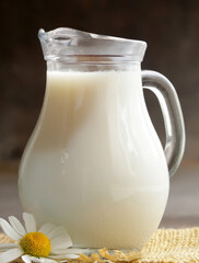 organic milk in a jug rustic style
