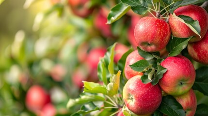 Apple orchard. Juicy red apples in the garden