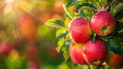 Apple orchard. Juicy red apples in the garden
