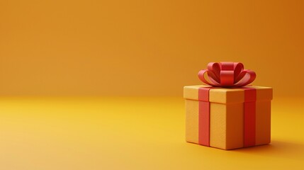 Colorful orange and yellow gift box with red bow on a plain background, symbolizing celebration, surprise, and special occasion.