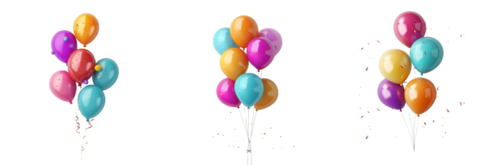 Colorful party balloons isolated on transparent background