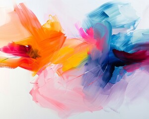 Abstract painting. Bright colors. Pink, yellow, blue, orange. Modern art.