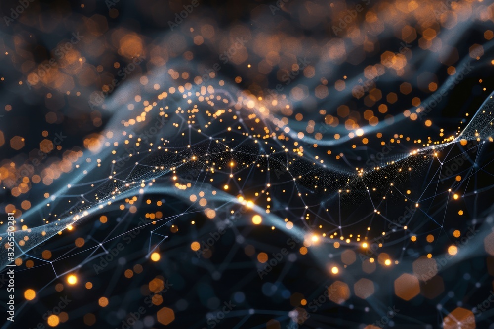 Poster abstract render of a digital landscape with glowing nodes and connections.
