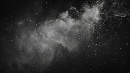 black background with white chalk texture and small dust particles, night sky, stars, grainy, dust in air, high resolution, hyper realistic, cinematic, top view,