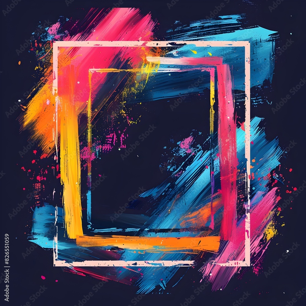 Poster vibrant and abstract hand painted frame with bold color patterns on dark background for displays