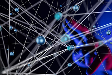 Global network. Blockchain. 3D illustration. Neural networks and artificial intelligence. Abstract