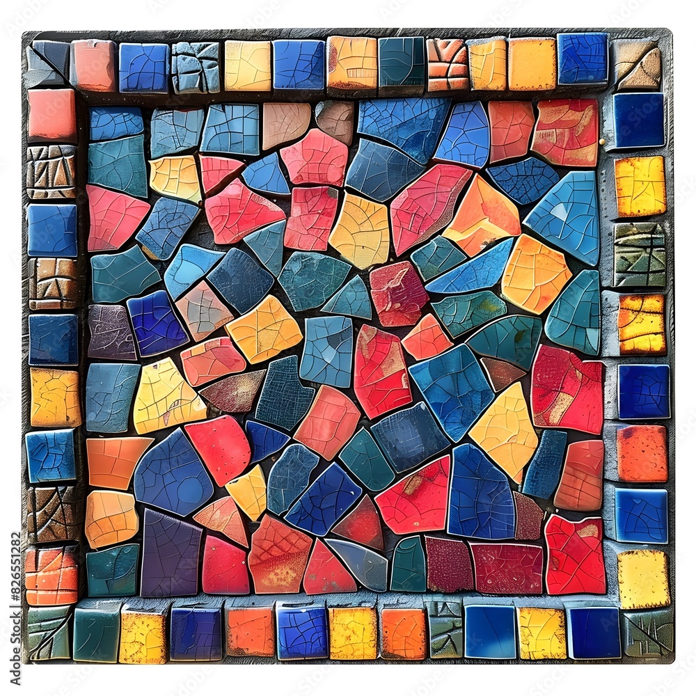 Poster vibrant mosaic frame with colorful tiles and intricate patterns for and eclectic displays