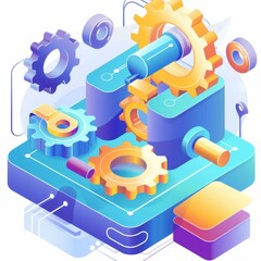Fototapeta premium 3 Illustration of a digital automation process icon with a colorful theme
