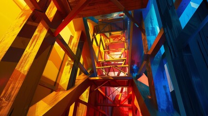 Fototapeta premium 3 Illustration of a gold mine shaft with colorful support beams and lighting