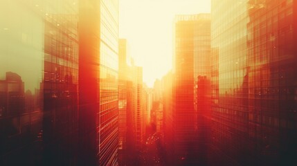 Obraz premium Metropolitan towers elevating with a clear sky background close up, focus on, copy space Vibrant urban tones Double exposure silhouette with tranquility