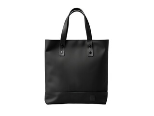 Sleek Black Leather Tote Bag with Handles, Isolated on Transparent Background, PNG