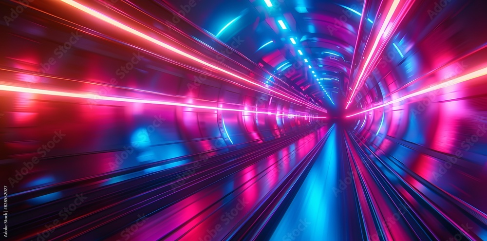 Aufkleber glowing tunnel with colored light streaks. abstract blurred background of colorful speed motion in f