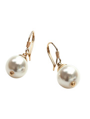 Elegant Pearl Drop Earrings with Gold Hooks, Isolated on Transparent Background, PNG.