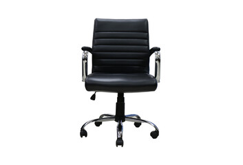 Office chair isolated on white background, modern adjustable chair from black leather.