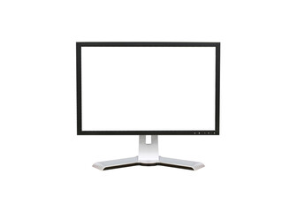 Front shot of blank white screen display computer monitor isolated on white background