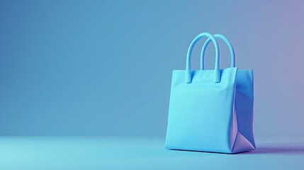 Minimalistic blue shopping bag on a gradient background with soft lighting, representing modern retail and sustainable packaging solutions.