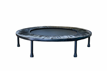 Black Trampoline on white background, for children and adults for fun indoor or outdoor jumping,...