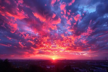 Naklejka premium Epic Urban Sunset with Dramatic Sky over Cityscape - Stunning Landscape Photography