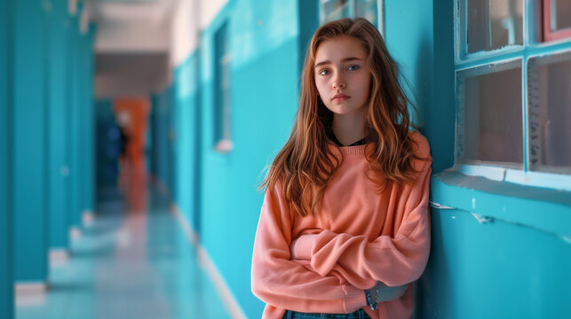 Girl in School. Problems. Unhappy