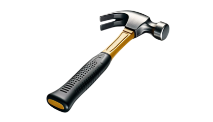 A realistic rendering of a claw hammer on a transparent background